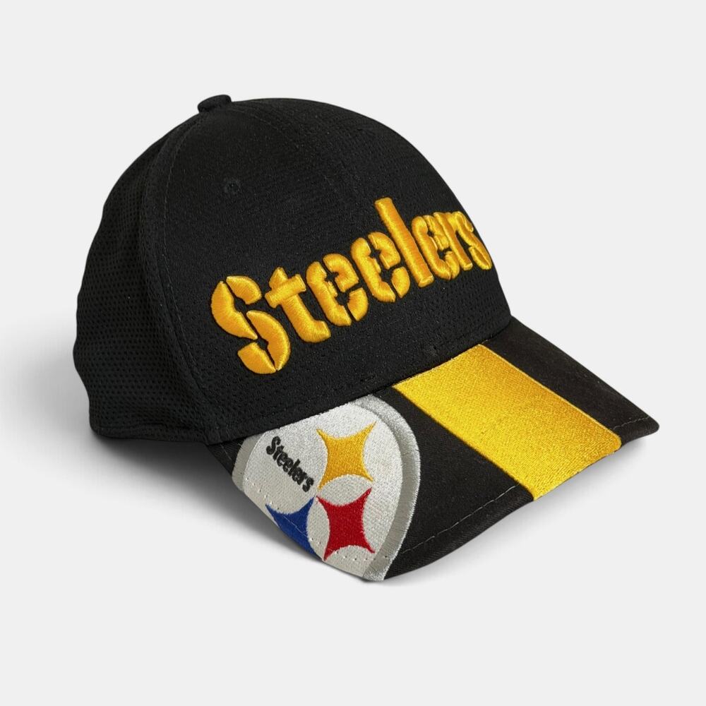 Pittsburgh Steelers New Era 39THIRTY Hat NFL Black Gold Stretch Fit Cap Size S/M